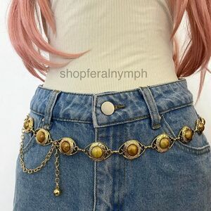 Gold Y2K Boho Earth Marbled Stone Chain Belt, Fits 21-41 Inches, X7GA1506